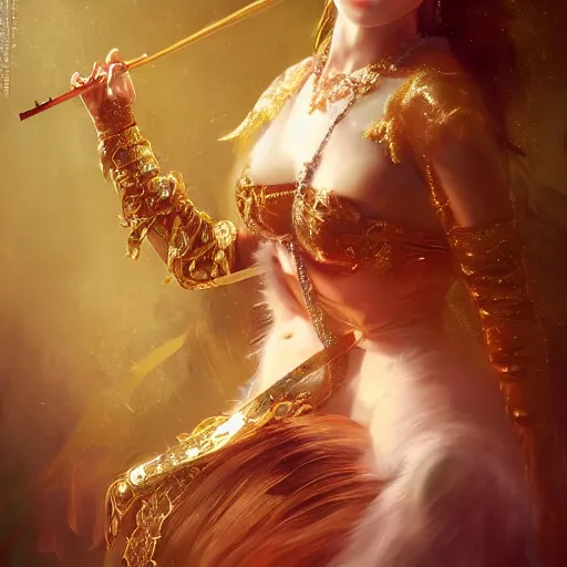 Image similar to the portrait, masked female violinist, exotic costumes, gold jewelry, black hair ， illustration by wenjun lin, irakli nadar, bright colors, octopath traveler, wenjun lin, unreal engine 5 highly rendered, global illumination, radiant light, detailed and intricate environment