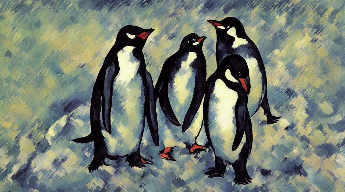 Image similar to Linux Tux penguin wallpaper painted by Cezanne