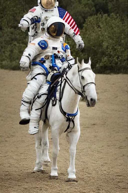 Image similar to astronaut carries on his shoulders a astronaut riding horse