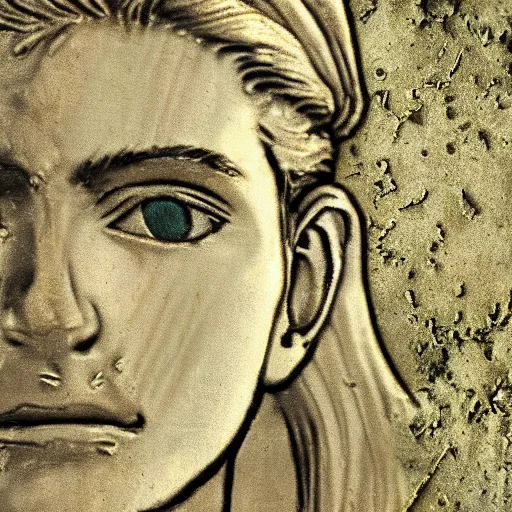 Prompt: ancient coin texture with giorno giovanna's portrait