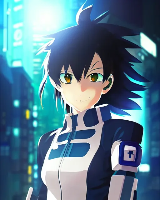 Prompt: portrait of anime girl in mechanic armor in night tokyo by makoto sinkai, my hero academia, perfect face, fine details