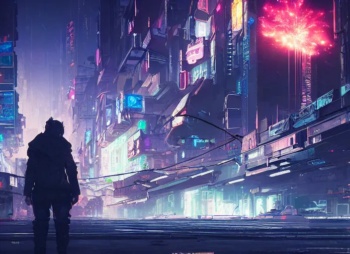 Image similar to meteorite hitting a cyberpunk city at night by wlop, key visual, high detail, digital art