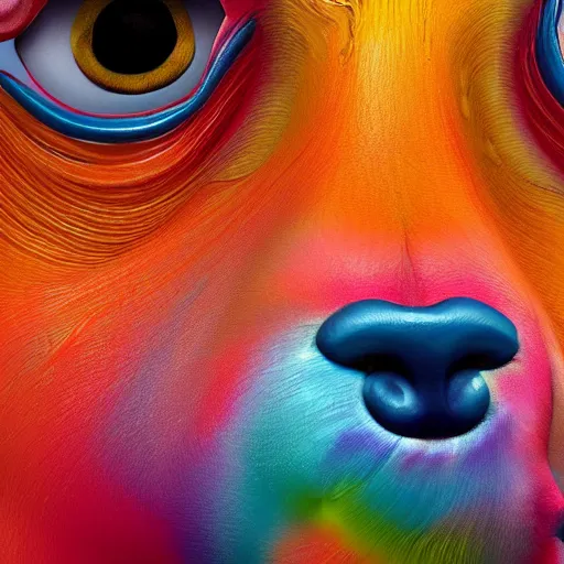 Prompt: a close up of a colorful animal's face, a 3 d render by alberto seveso, featured on zbrush central, cloisonnism, rendered in cinema 4 d, detailed painting, zbrush