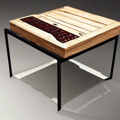 Image similar to a modern concept of a computer table made of wood and metal