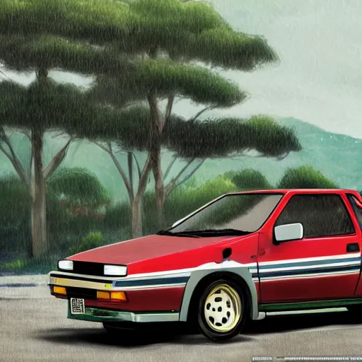 Image similar to A Toyota Panda Trueno AE86 in Armenia Quindio , Artwork by Makoto Shinkai, wallpaper, 4k, high quality, official media