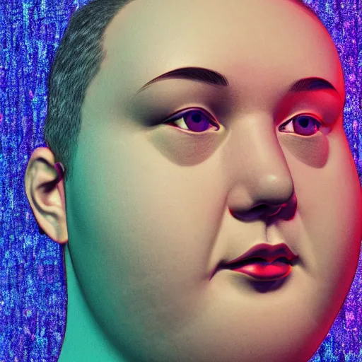 Prompt: extremely detailed photorealistic portrait of an intricate fat digital robot ai with glitchy noise around it