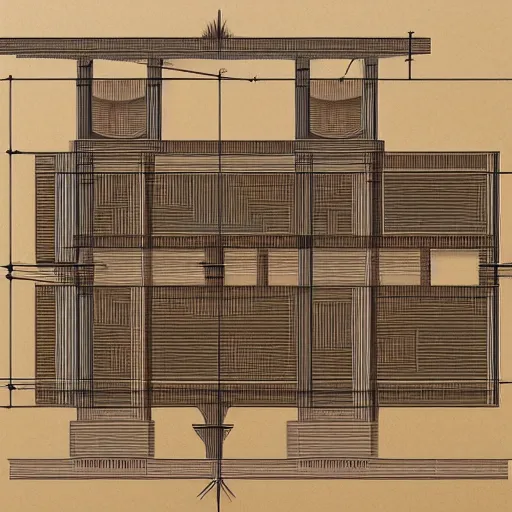 Image similar to architectural blueprint of a public sculpture, drawn to scale with orthographic views