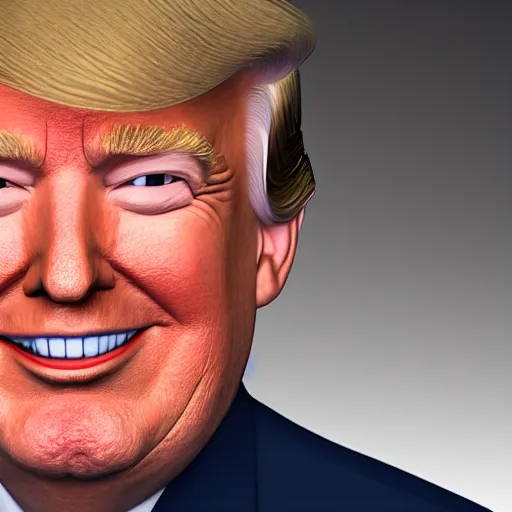 Prompt: donald trump smiling, serene, affable, 3 d render, cgsocitey