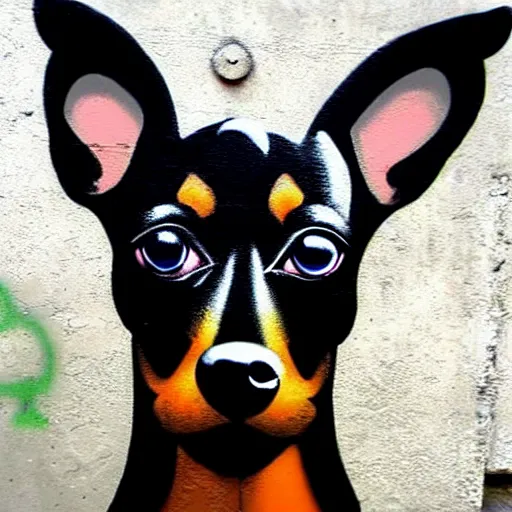 Prompt: min pin dog graffiti street art by banksy