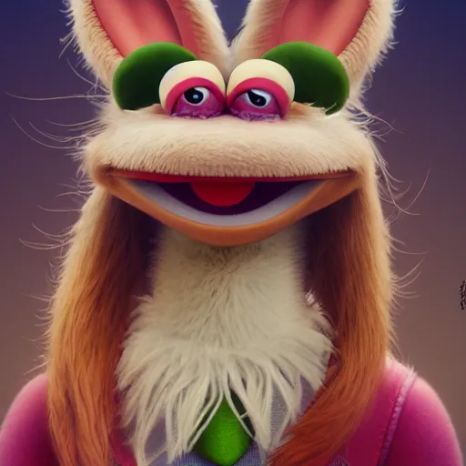 Image similar to [ bugs bunny ] as [ a muppet ], muppet! art style, trending on [ cgsociety ]!, artstation contest winner, [ 4 k ], intricate, [ portrait ]!