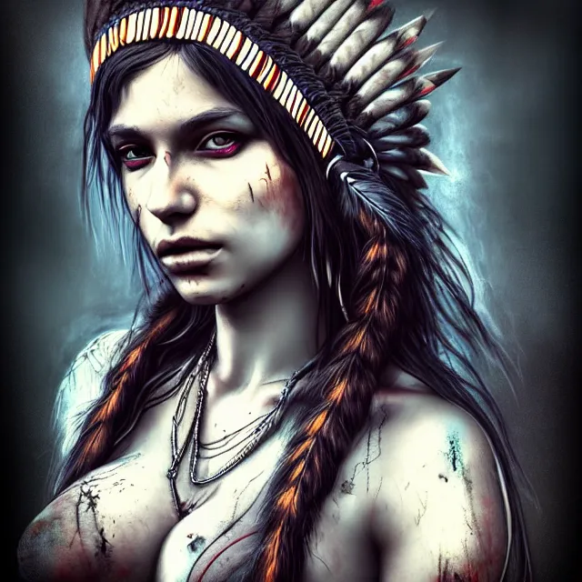 Image similar to full body pose, beautiful adult native american fairy, dirty, grungy, grunge, highly detailed, 4 k, hdr, smooth, sharp focus, high resolution, award - winning photo, artgerm, photorealistic