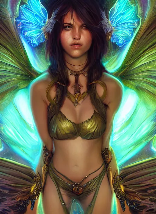 Image similar to digital _ painting _ of _ adult female rave fairy _ by _ filipe _ pagliuso _ and _ justin _ gerard _ symmetric _ fantasy _ highly _ detailed _ realistic _ intricate _ port