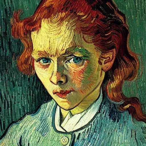 Image similar to high quality high detail painting by vincent van gogh, hd, young pale girl staring intensely, photorealistic lighting