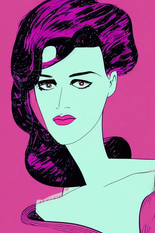 Prompt: digital fashion illustration in 1980 by Patrick Nagel artist