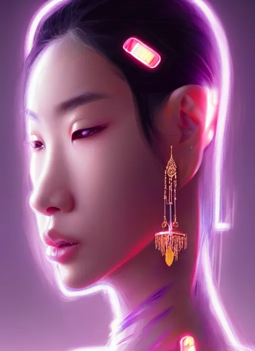 Image similar to portrait of asian female humanoid with transparent jewelry accessories, very details, elegant, cyber neon lights, highly detailed, digital illustration, trending in artstation, trending in pinterest, glamor pose, concept art, smooth, sharp focus, art by artgerm and greg rutkowski