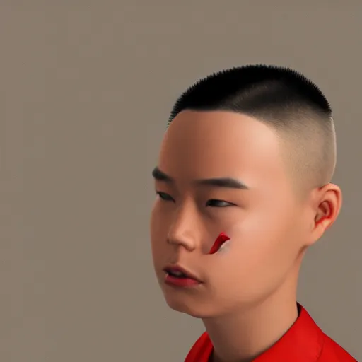 Prompt: dramatic portrait of chinese boy buzz cut, low poly 3 d render