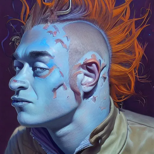 Image similar to dream mohawk projector portrait by gaston bussierre and charles vess and james jean and erik jones and rhads, inspired by rick and morty, epic, funny, huge scale, beautiful fine face features, intricate high details, sharp, ultradetailed