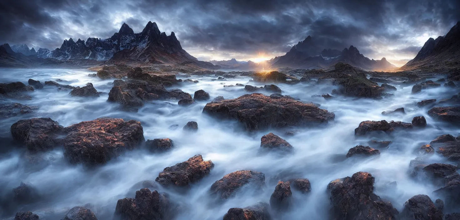 Image similar to amazing landscape photo of an award - winner photograph by marc adamus, beautiful dramatic lighting