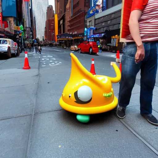 Image similar to a kiddie ride that is coin operated on the sidewalk in nyc