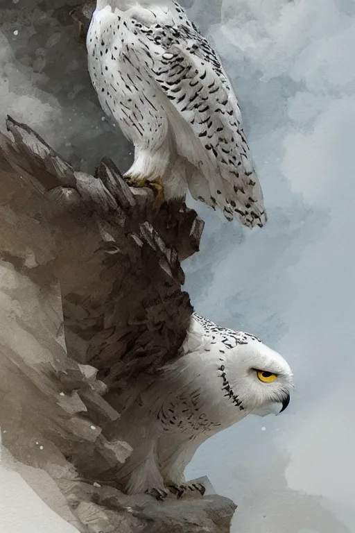 Image similar to snowy owl, water color, D&D, fantasy, highly detailed, digital painting, artstation, concept art, matte, sharp focus, illustration, art by Ivan Gantschev and Greg Rutkowski