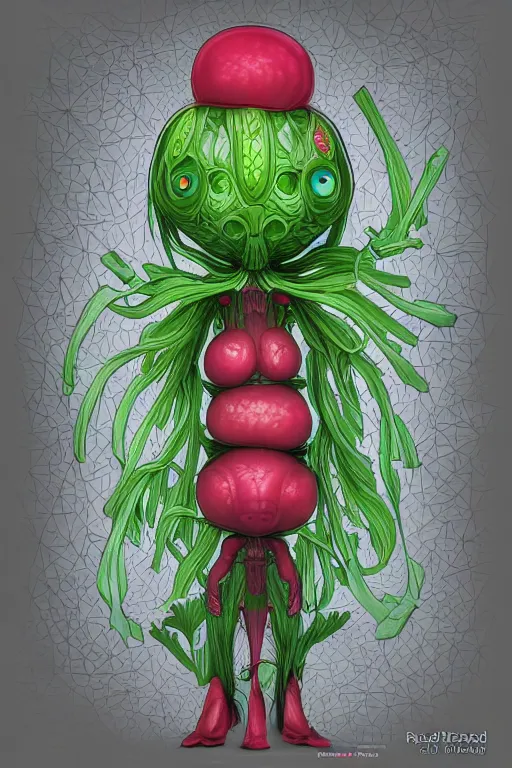 Image similar to radish humanoid, symmetrical, highly detailed, digital art, sharp focus, trending on art station, anime art style