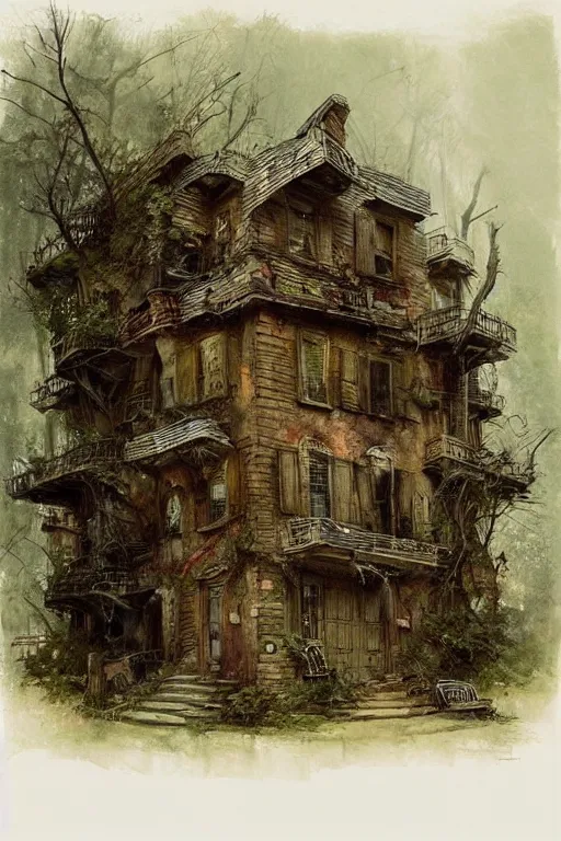 Image similar to (((((a ramshackle manhattan brownstone deep in the forest))))) by Jean-Baptiste Monge!!!!!!!!!!!!!!!!!!!!!!!!!!!