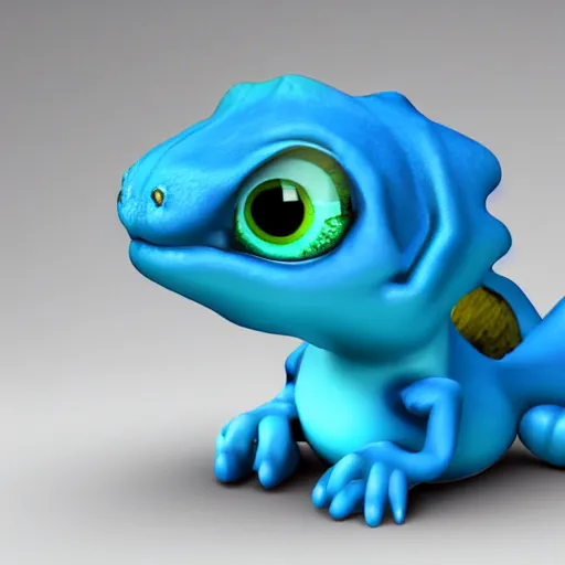 Image similar to a cute blue dinosaur with big eyes, 3d model, shaded, photorealistic rendering
