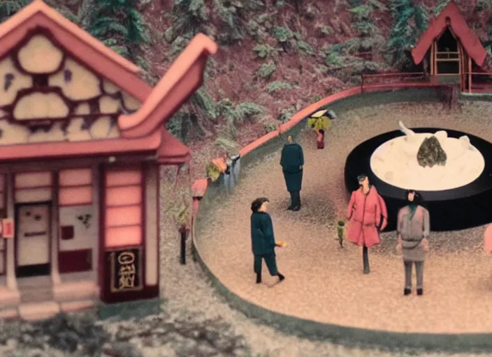 Prompt: Still frame from scene from the retro Twin Peaks japanese miniatures diorama, directed by Nobuhiko Obayashi