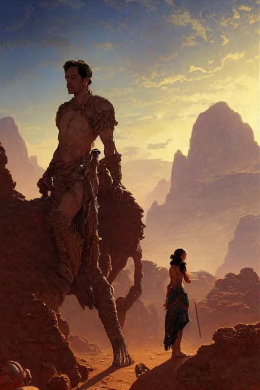 Image similar to John Carter standing in front of Martian ruins by Stanley Artgerm Lau, greg rutkowski, thomas kindkade, alphonse mucha, loish, norman Rockwell