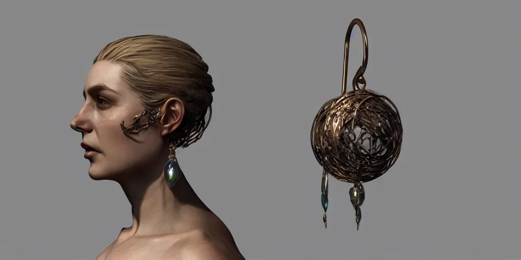 Prompt: earring design, substance designer, jewelry design, wood, nordic, steel, material, trending on artstation, cgsociety, art by gerald brom, greg rutkowski and artgerm and james jean and zdzisław beksinski, 8 k, unreal engine, c 4 d