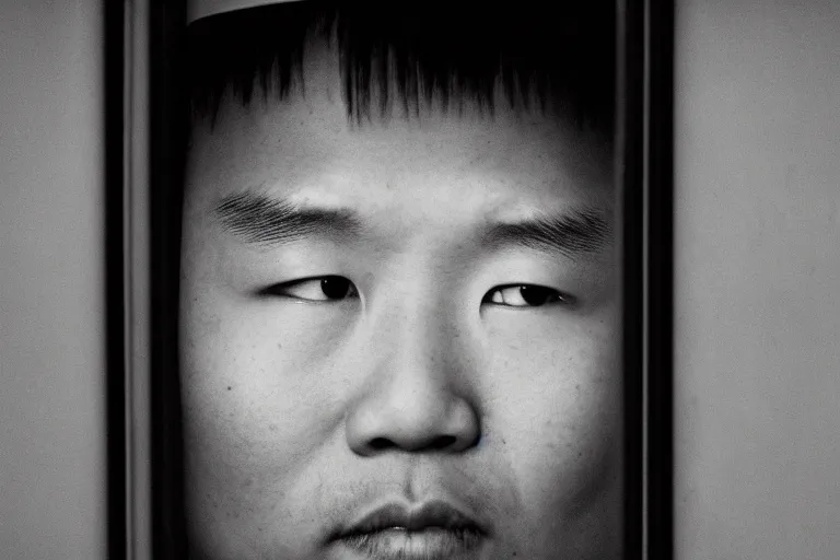 Image similar to an 8 5 mm portrait of a justin sun in prison looking through the bars of his cell, by annie leibovitz, shallow depth of field, cinematic lighting