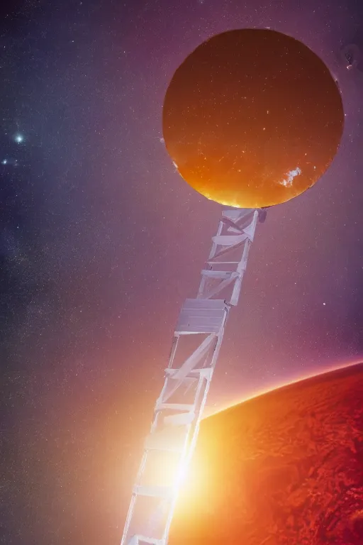 Prompt: a ladder stretching from Earth to the sun, viewed from space, cinematic lighting, 8k, science fiction