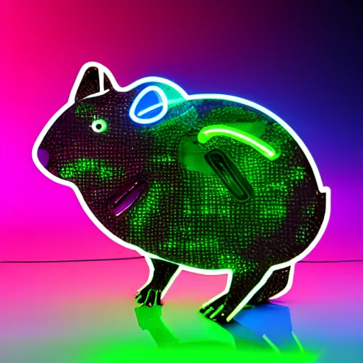 Image similar to cyberpunk hamster made of glowing rainbow neon lights, gems and crystals, light reflection, 8 k, hd, logo