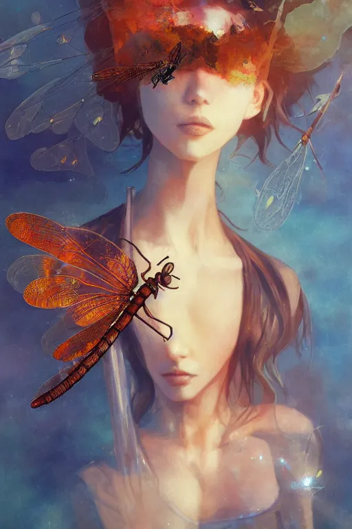 Image similar to surreal gouache painting, by yoshitaka amano, by ruan jia, by Conrad roset, by good smile company, detailed anime 3d render of big transparent amber stone with a magical electric dragonfly inside the amber. amber stone on the Dj mixer portrait, cgsociety, artstation, rococo mechanical and Digital and electronic, dieselpunk atmosphere