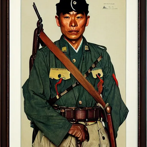 Prompt: Portrait of an imperial Japanese soldier, by Norman Rockwell