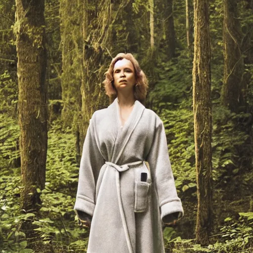 Image similar to a woman with a robe made of wire in a forest, vogue magazine