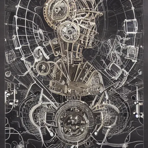 Prompt: an ephemeral robotic dream, intricately detailed, high resolution, clockwork mechanisms, Deus ex machina