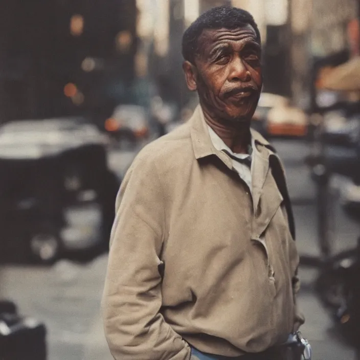 Prompt: medium format film candid portrait of a man in new york by street photographer from the 1 9 6 0 s, hasselblad film man portrait featured on unsplash, beautiful light damaged colour film,