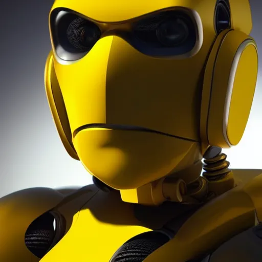 Image similar to still photo of a yellow robot, highly detailed, photorealistic portrait, bright studio setting, studio lighting, crisp quality and light reflections, unreal engine 5 quality render,