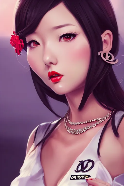 Image similar to a pin up and beautiful fashion dreamlke japan girl with lv jewelry, character art, art by artgerm and wlop and and ilya kuvshinov, hyperdetailed, 8 k realistic, symmetrical, frostbite 3 engine, cryengine, dof, trending on artstation, digital art, chanel, dior, fantasy background