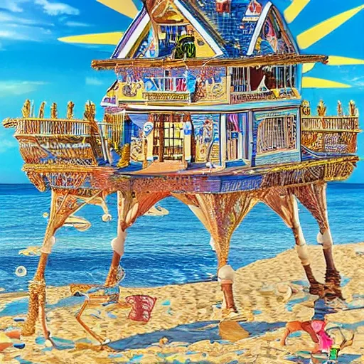 Image similar to a glitch in the simulation, summer day at the beach, sunny, fun, highly detailed, intricate, ornate, mesmerizing