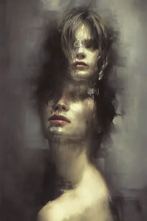Prompt: detailed cinematic moody colors studio portrait of the memories of a sensual lady, high quality by jeremy mann, only one head single portrait