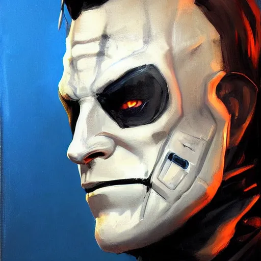 Prompt: greg manchess portrait painting of michael myers as overwatch character, medium shot, asymmetrical, profile picture, organic painting, sunny day, matte painting, bold shapes, hard edges, street art, trending on artstation, by huang guangjian and gil elvgren and sachin teng