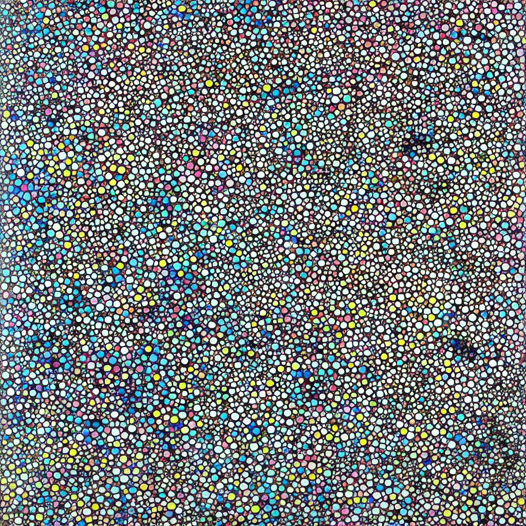 Image similar to camouflage made of love, style of takashi murakami, abstract, rei kawakubo artwork, cryptic, dots, stipple, lines, splotch, color tearing, pitch bending, color splotches, dark, ominous, eerie, minimal, points, technical, old painting