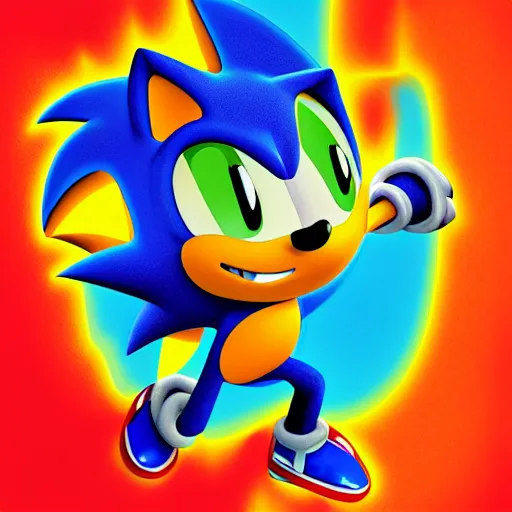 Trippy vibrant matte painting of a Sonic the hedgehog | Stable ...