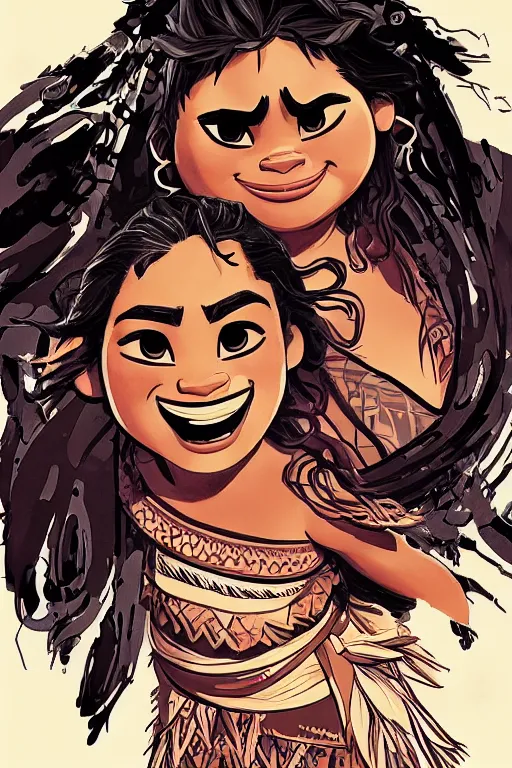 Image similar to moana illustrated by yoji shinkawa, ink, digital painting, highly detailed, trending on artstation, sharp focus, illustration, concept art, norman rockwell