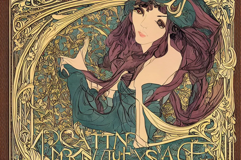 Image similar to art nouveau fantasy novel