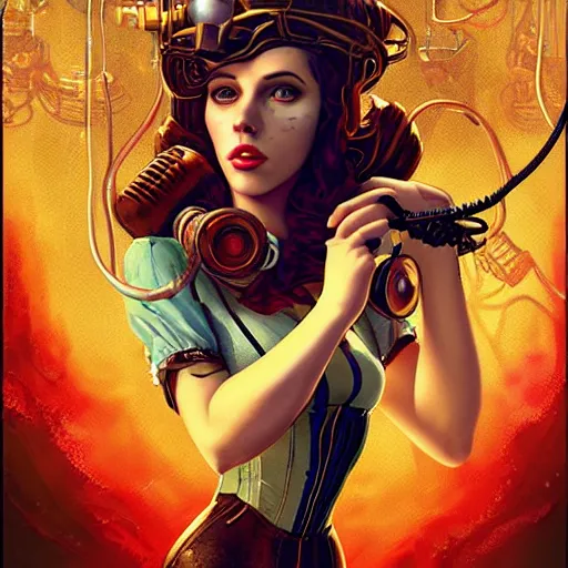 Prompt: lofi underwater bioshock steampunk portrait of scarlett johansson, octopus, digital art, Pixar style, by Tristan Eaton Stanley Artgerm and Tom Bagshaw.