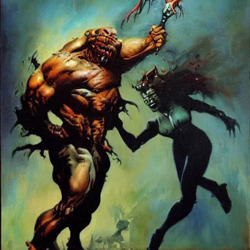 Prompt: frank frazetta nightmare oil painting