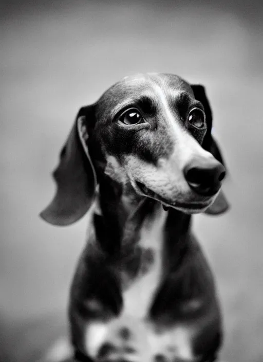 Image similar to Portrait of a dachshund, Leica m6, 85mm, fine-art photography, f/1.8, by Steve McCurry